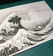 点绘日本浮世绘名作神奈川冲浪里